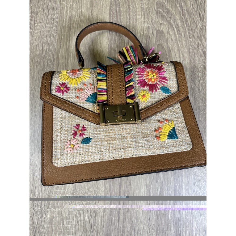 ALDO Oluniel Top Handle Satchel Bag with Floral Embroidery and Tassels